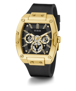 GUESS Mens Black Gold Tone Multi-function Watch