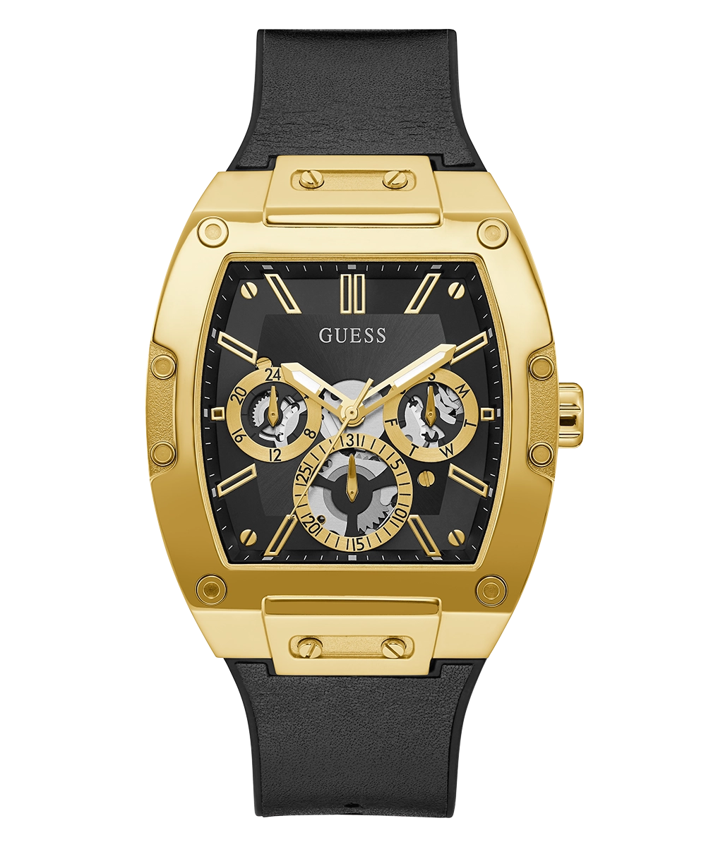 GUESS Mens Black Gold Tone Multi-function Watch