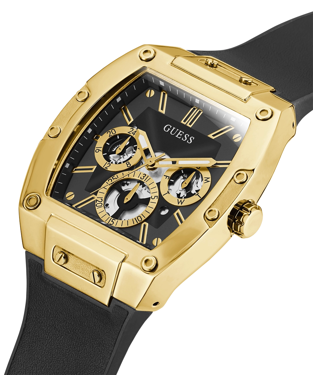 GUESS Mens Black Gold Tone Multi-function Watch