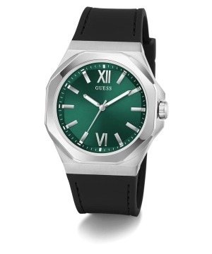 GUESS Mens Black Silver Tone Analog Watch