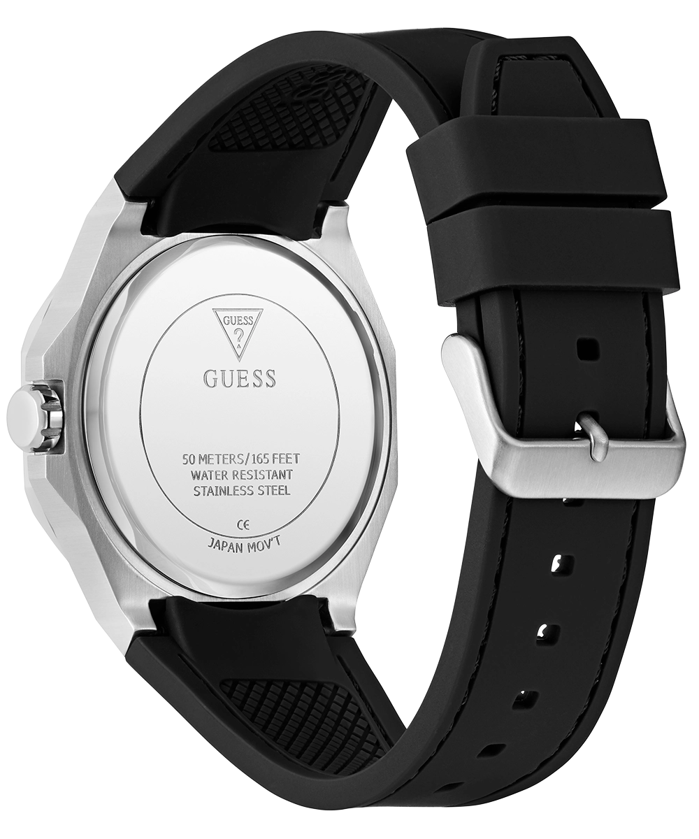 GUESS Mens Black Silver Tone Analog Watch