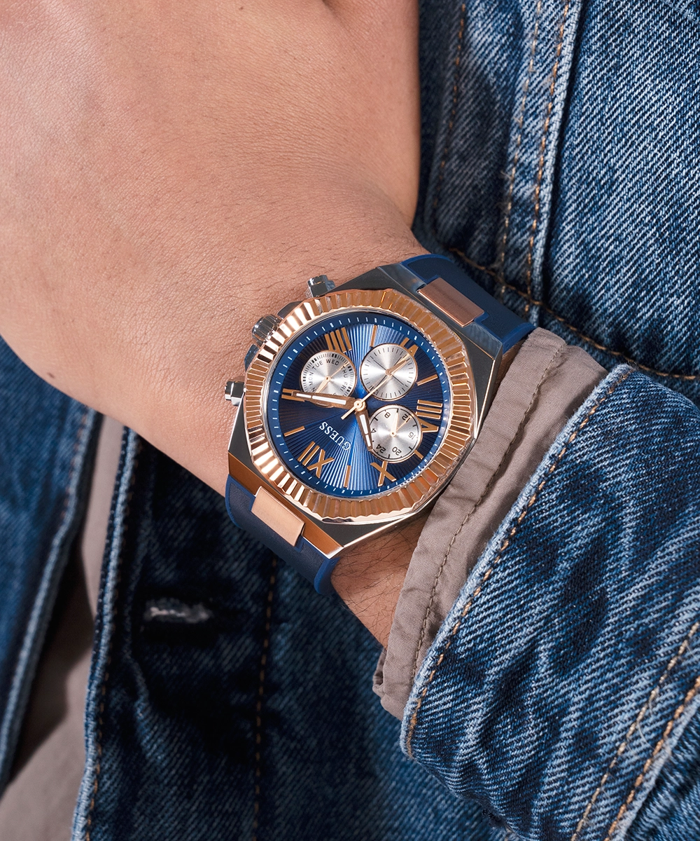 GUESS Mens Blue 2-Tone Multi-function Watch