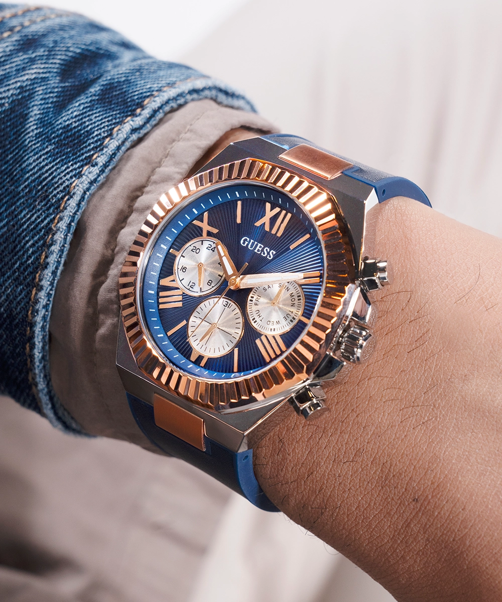 GUESS Mens Blue 2-Tone Multi-function Watch