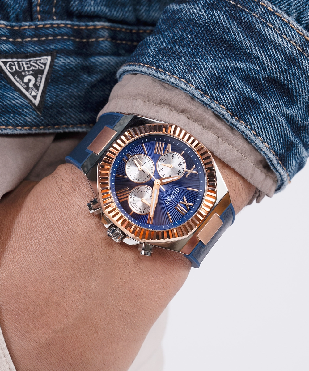 GUESS Mens Blue 2-Tone Multi-function Watch
