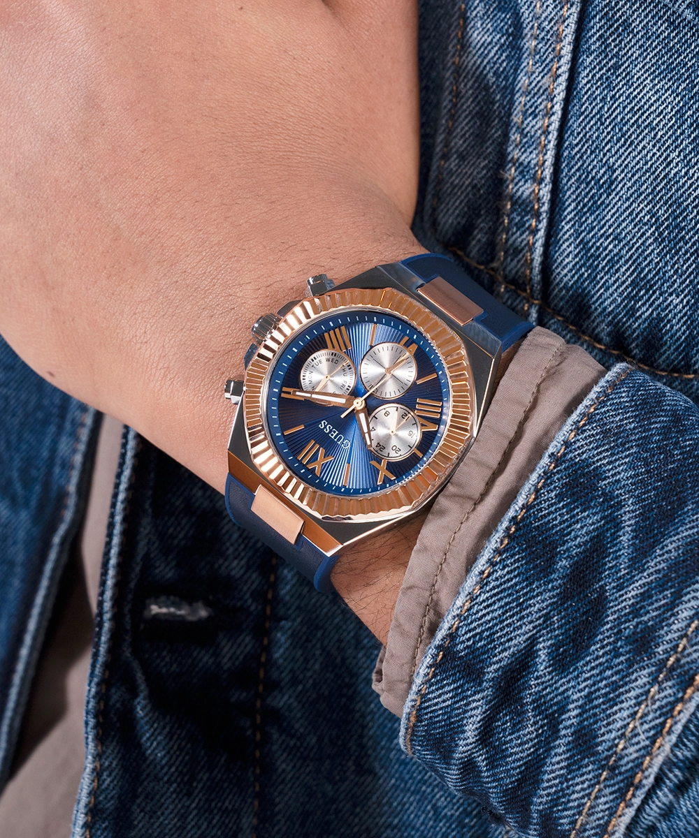 GUESS Mens Blue 2-Tone Multi-function Watch