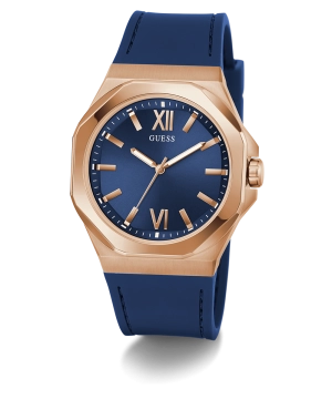 GUESS Mens Blue Rose Gold Tone Analog Watch