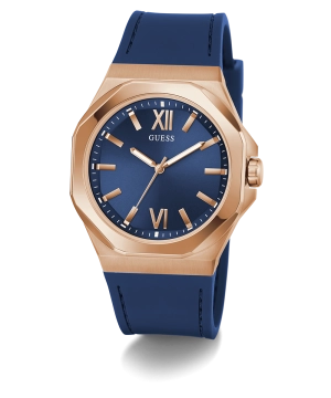 GUESS Mens Blue Rose Gold Tone Analog Watch