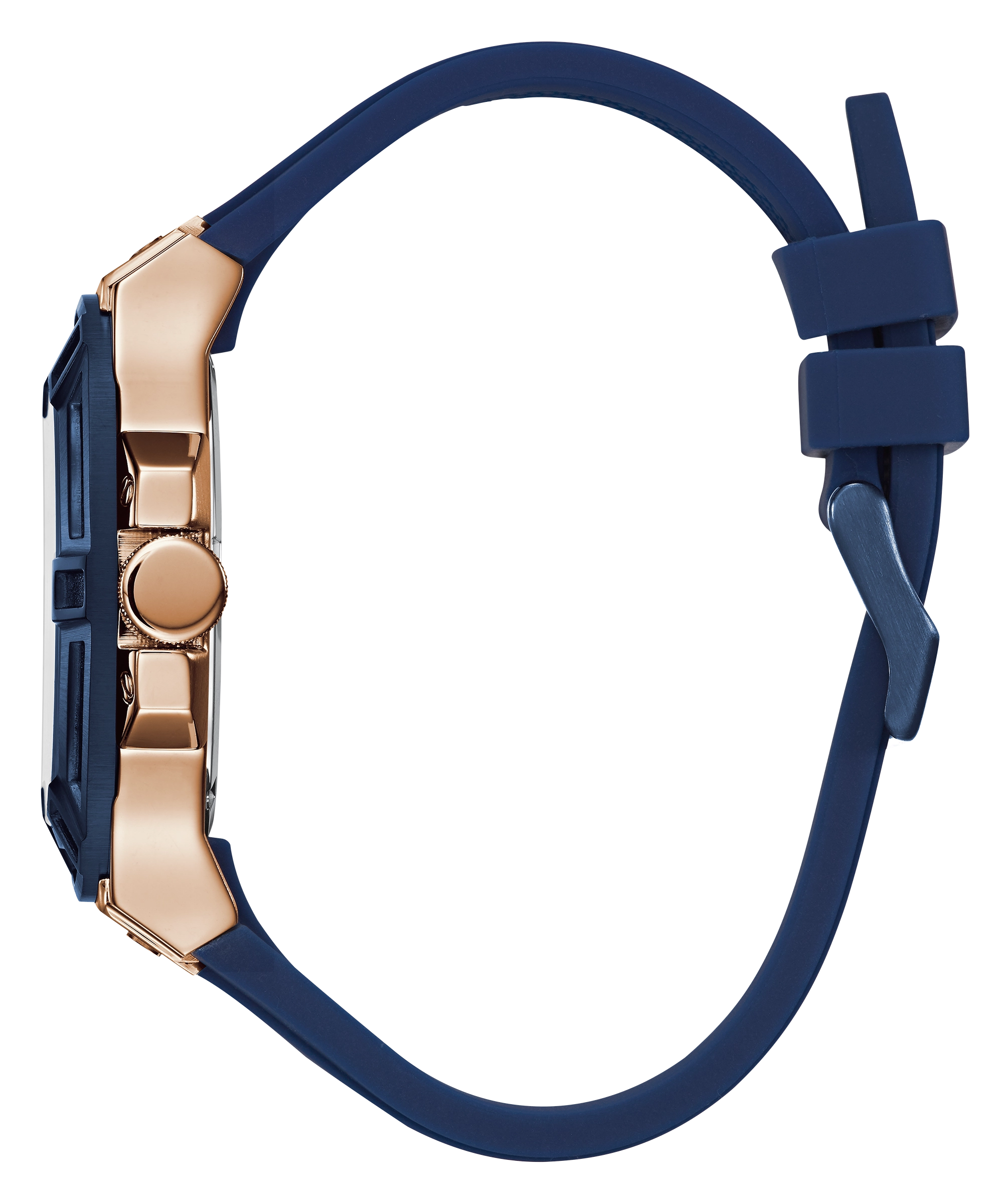 GUESS Mens Blue Rose Gold Tone Multi-function Watch