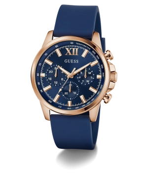 GUESS Mens Blue Rose Gold Tone Multi-function Watch