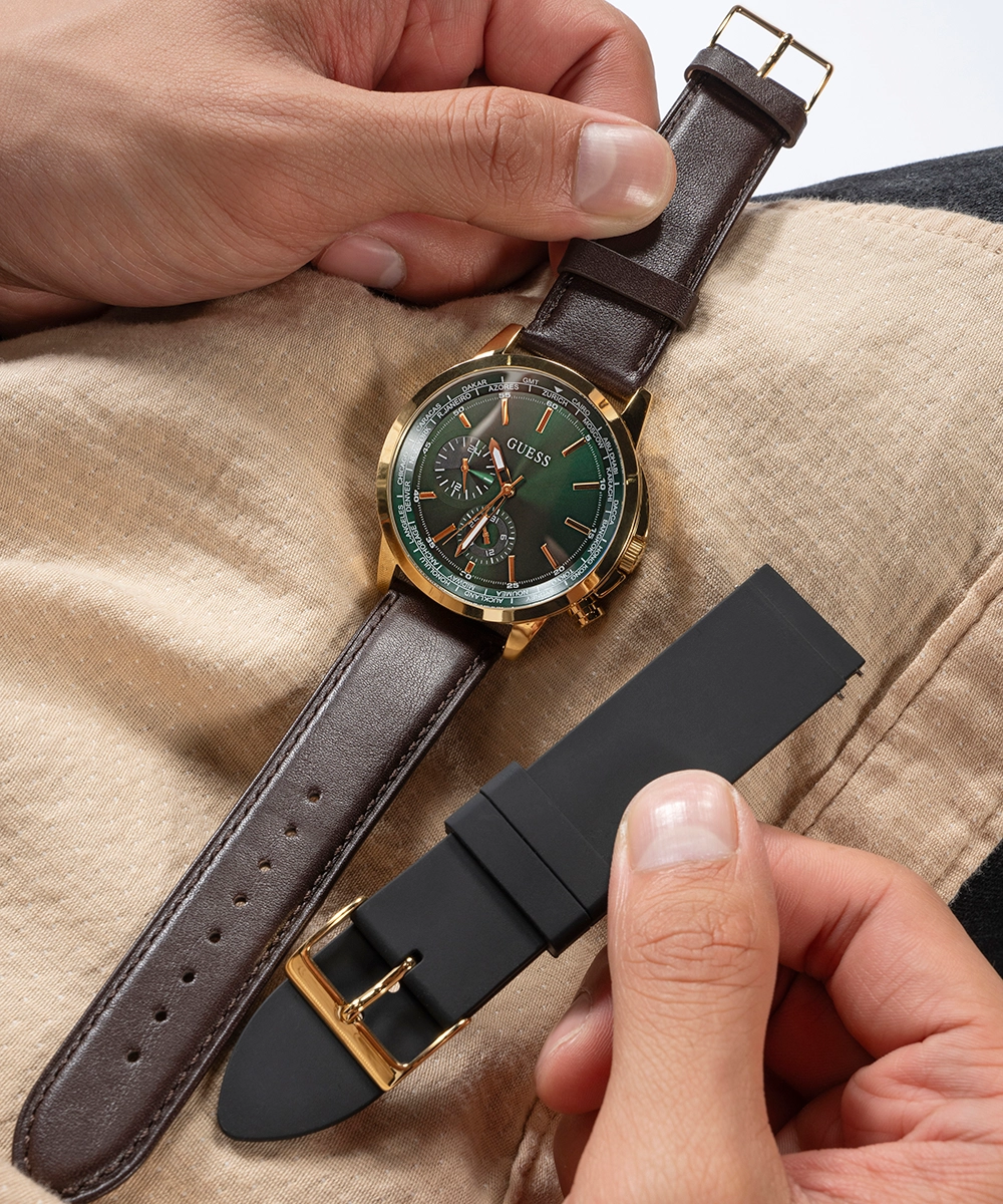 GUESS Mens Gold Tone Multi-function Watch Box Set