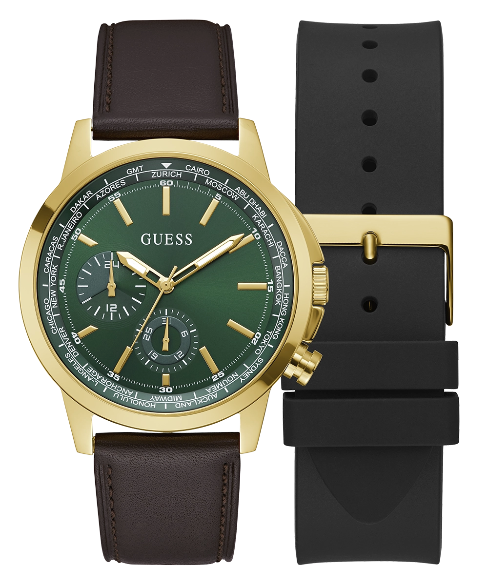GUESS Mens Gold Tone Multi-function Watch Box Set
