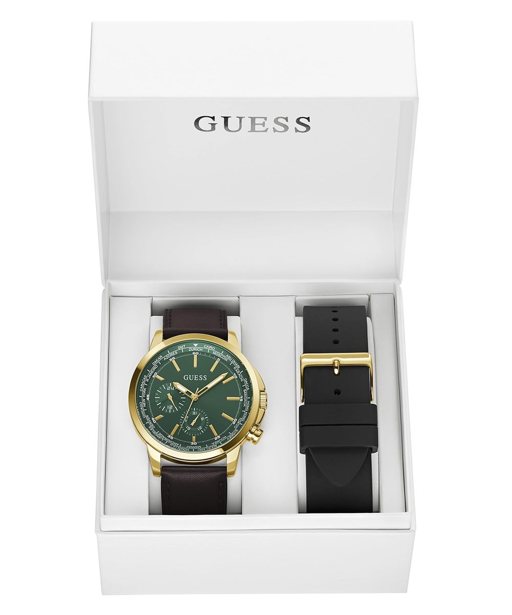 GUESS Mens Gold Tone Multi-function Watch Box Set