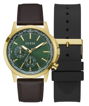GUESS Mens Gold Tone Multi-function Watch Box Set