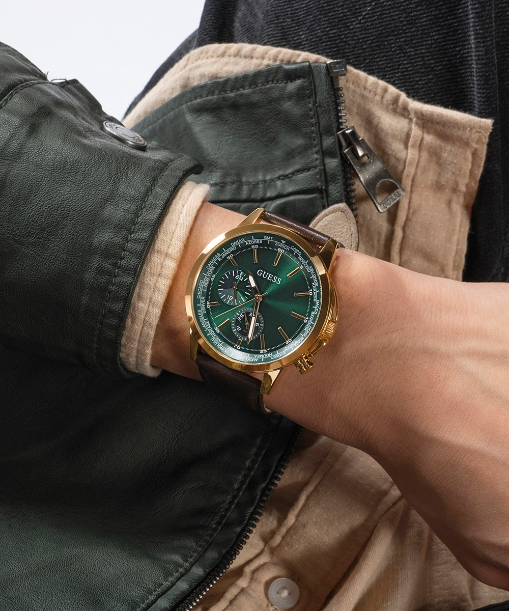 GUESS Mens Gold Tone Multi-function Watch Box Set