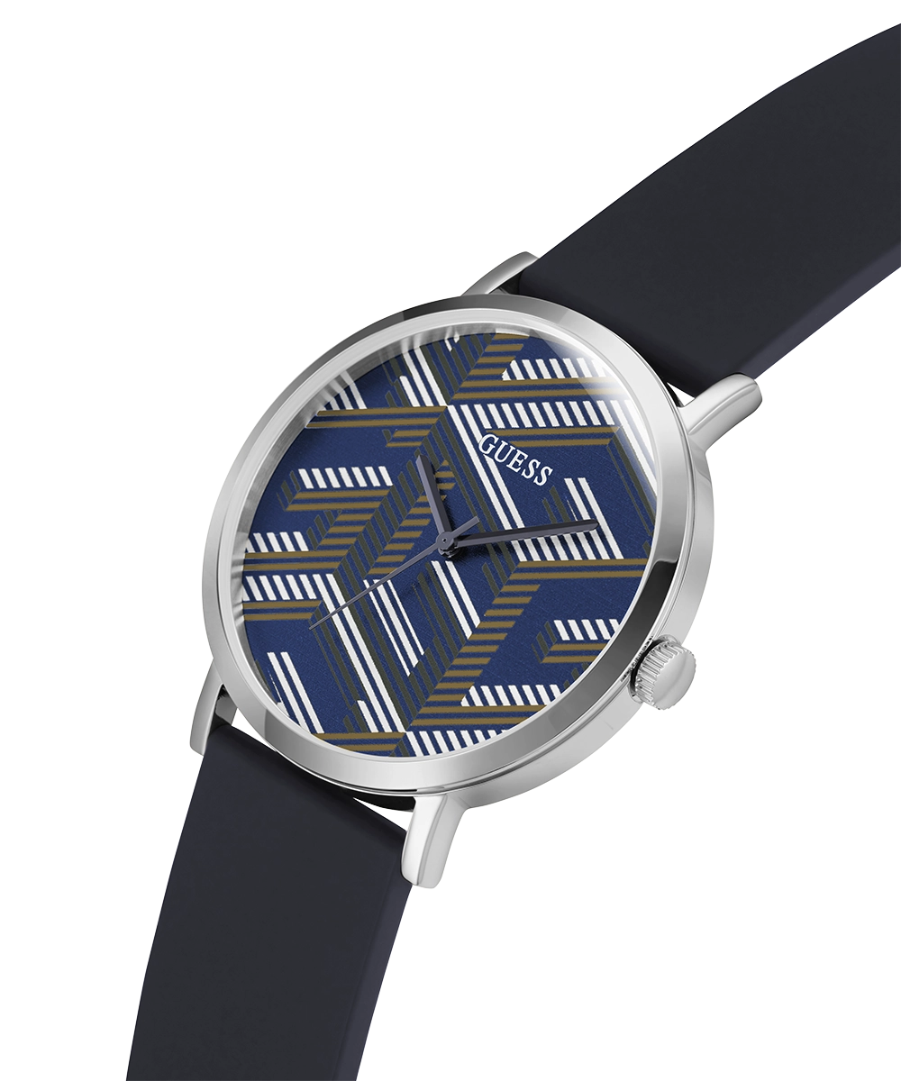 GUESS Mens Navy Silver Tone Analog Watch