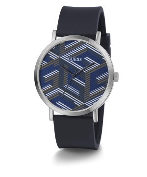 GUESS Mens Navy Silver Tone Analog Watch