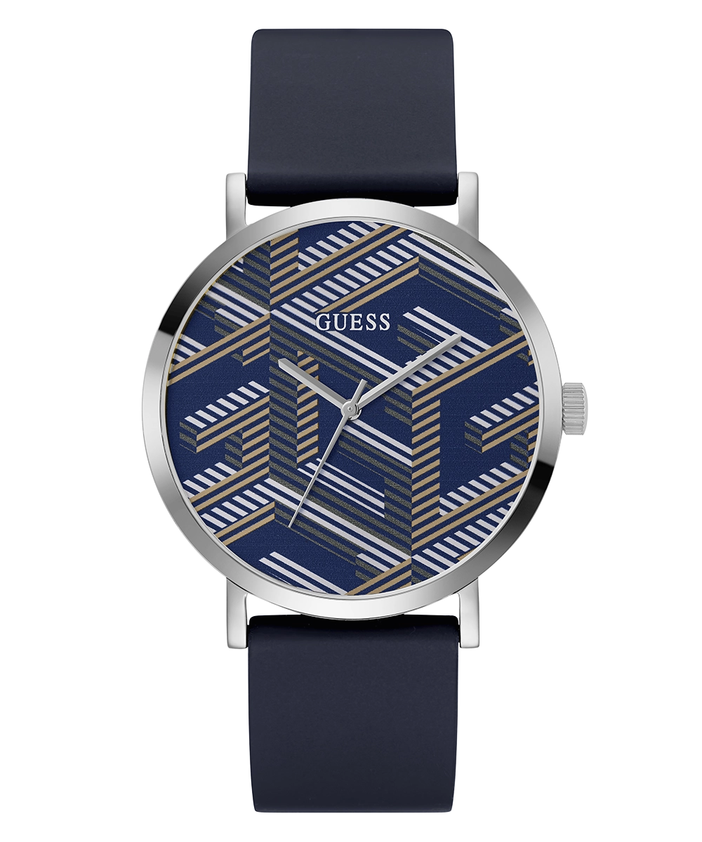 GUESS Mens Navy Silver Tone Analog Watch