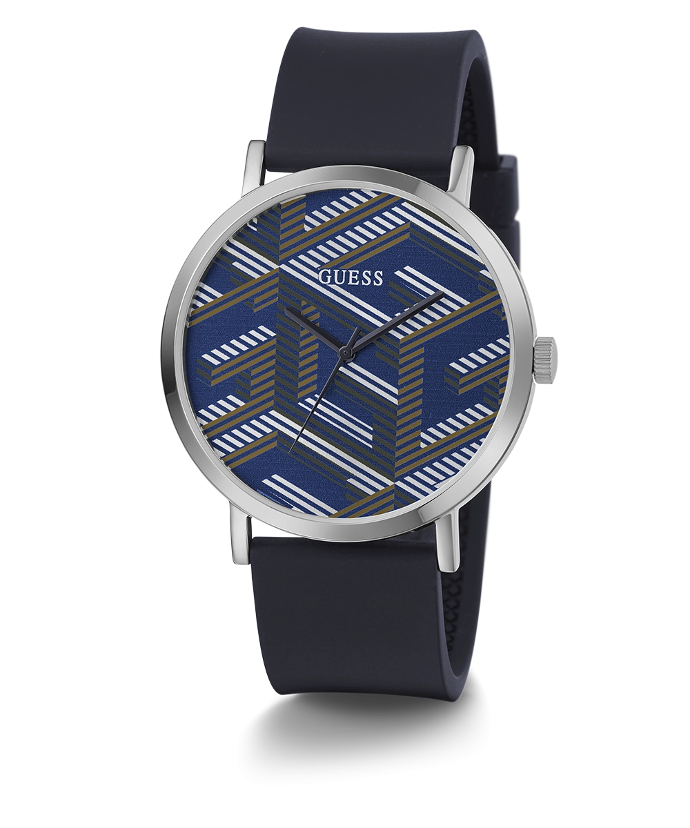 GUESS Mens Navy Silver Tone Analog Watch