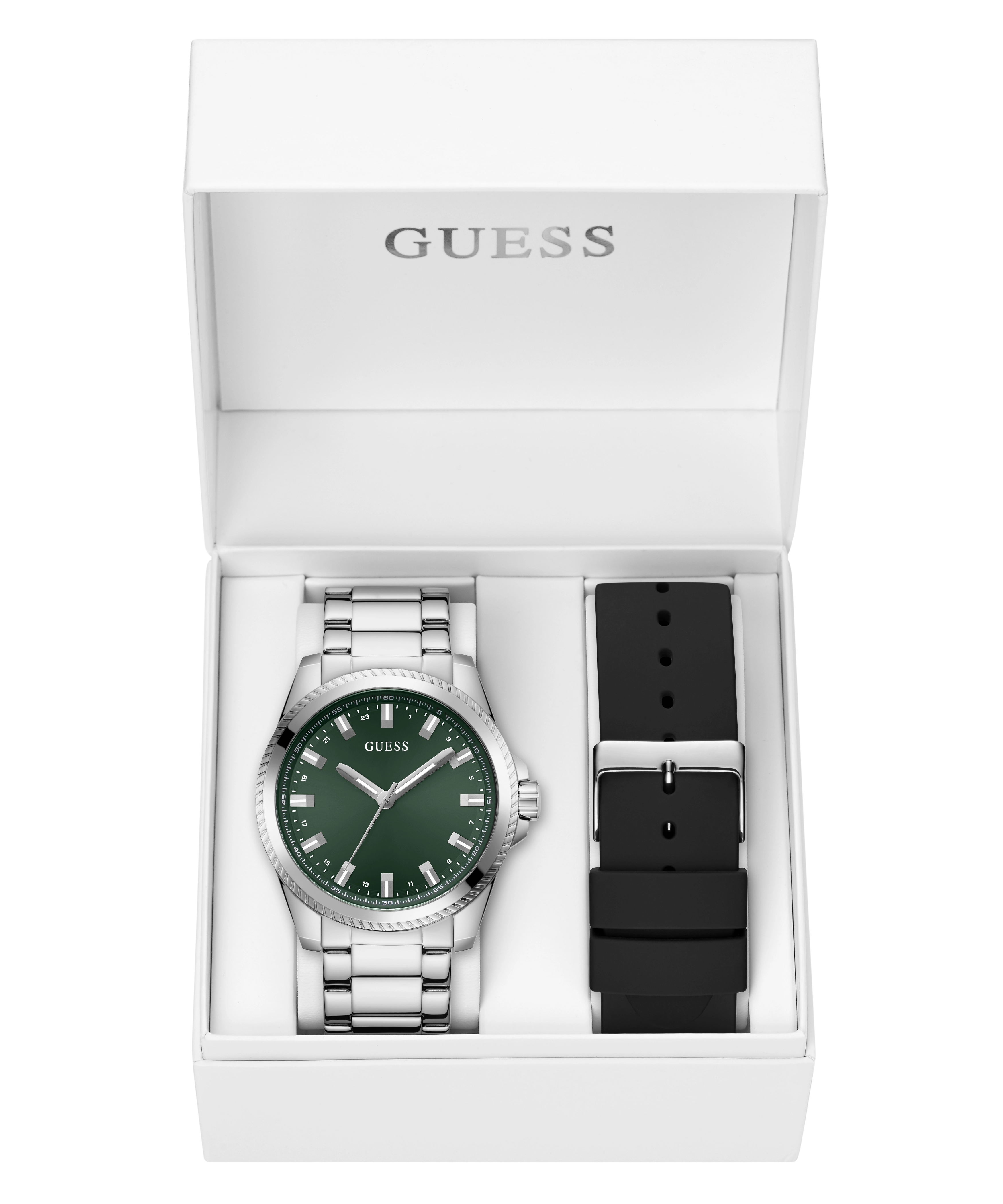 GUESS Mens Silver Tone Analog Watch Box Set