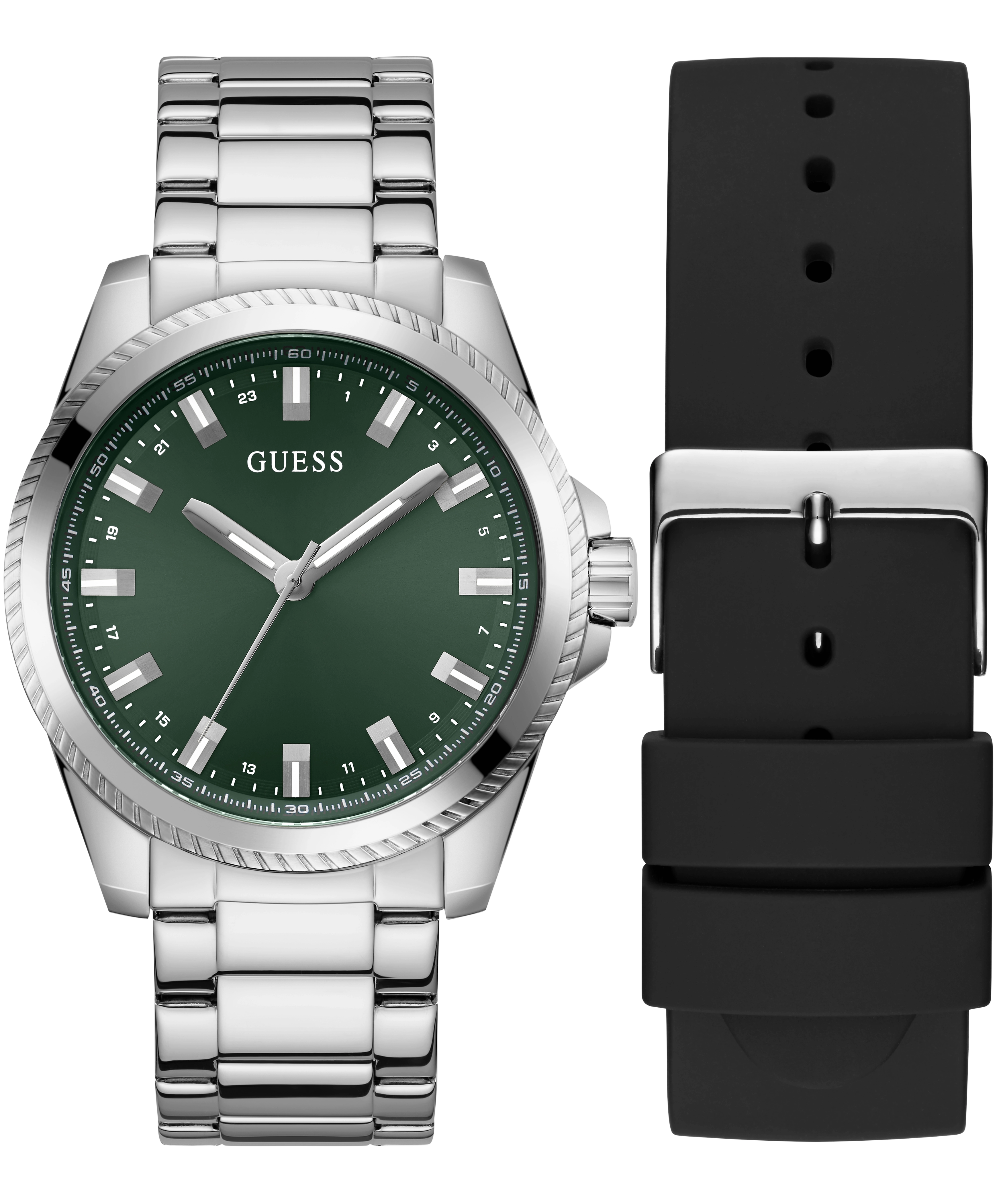 GUESS Mens Silver Tone Analog Watch Box Set