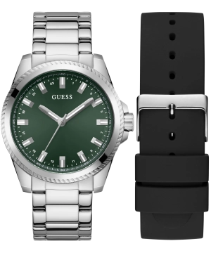 GUESS Mens Silver Tone Analog Watch Box Set