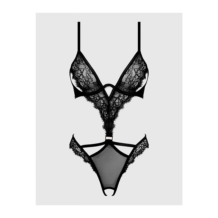 House of Desire Nadia Lace & Mesh Cutout Teddy Black
