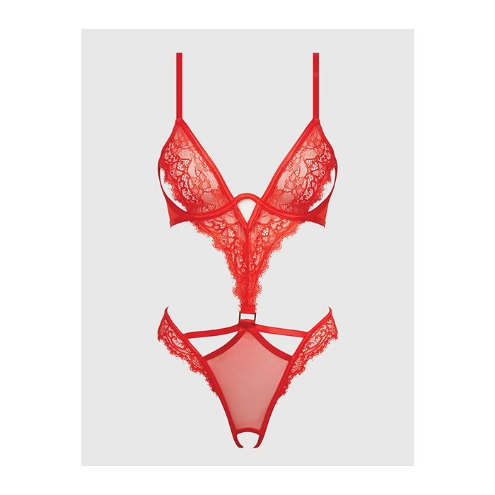 House of Desire Queen Nadia Lace & Mesh Cutout Teddy Grenadine Orange