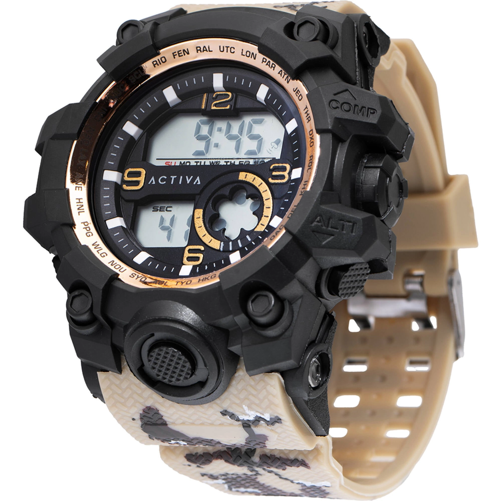 Invicta Unisex Digital Watch - Activa Cold Light Tan Silicone Strap Alarm | ACW435-005