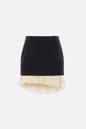 Lingerie mini skirt in wool and lace
