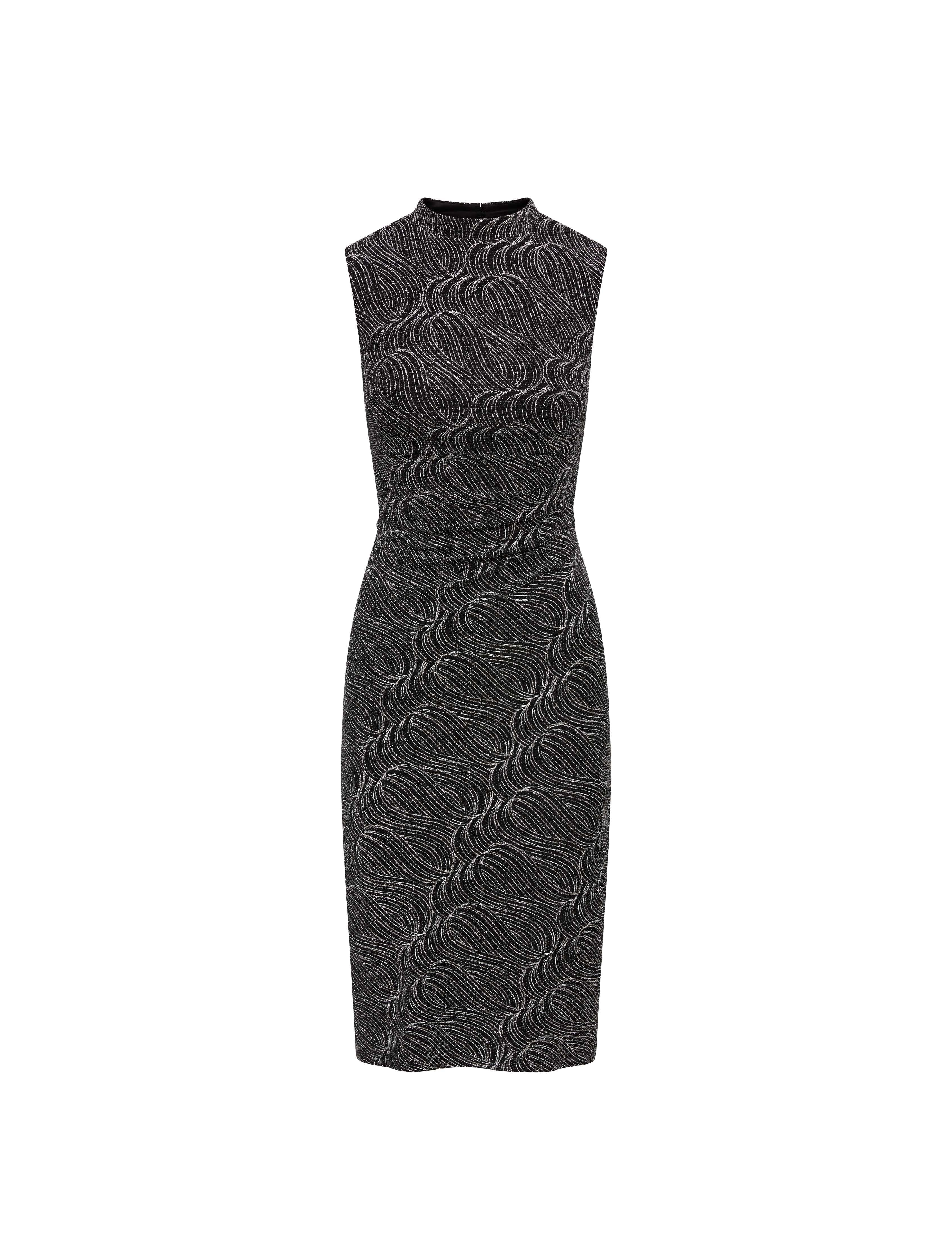 Metallic Swirl Side Ruched Midi Dress- Sale