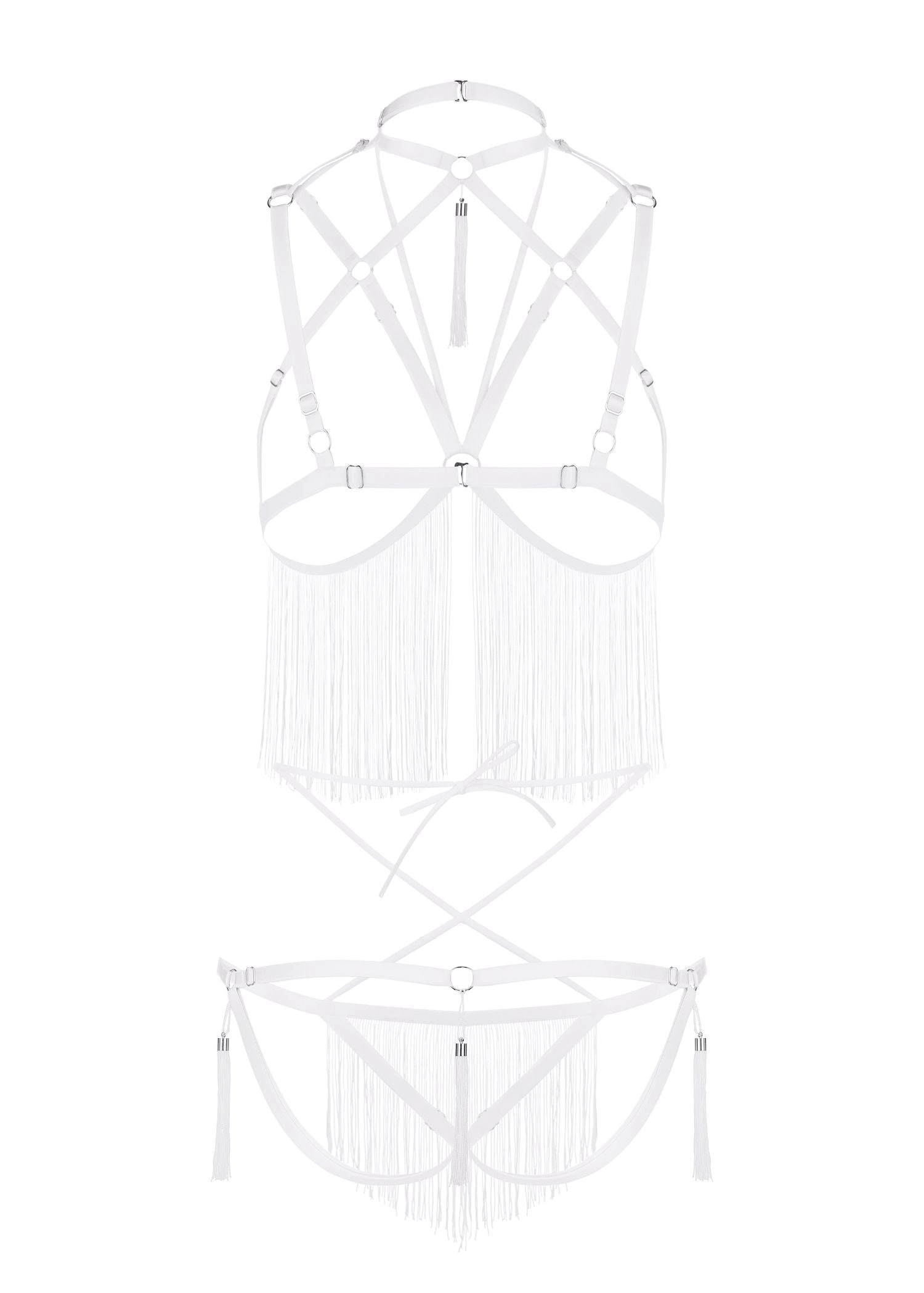 Night Of Enticements Cupless Bra with Open Panties Set (White)