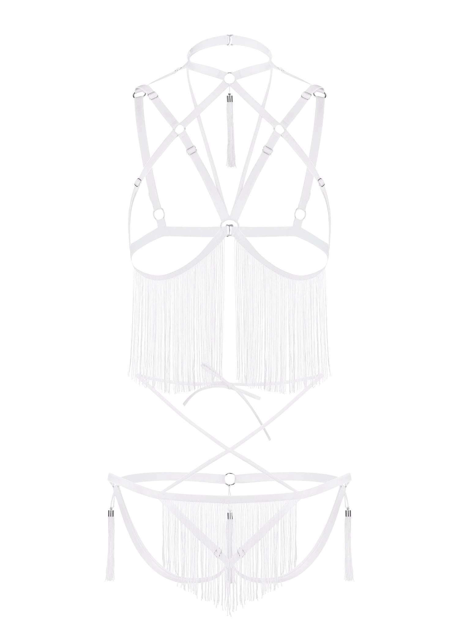 Night Of Enticements Cupless Bra with Open Panties Set (White)
