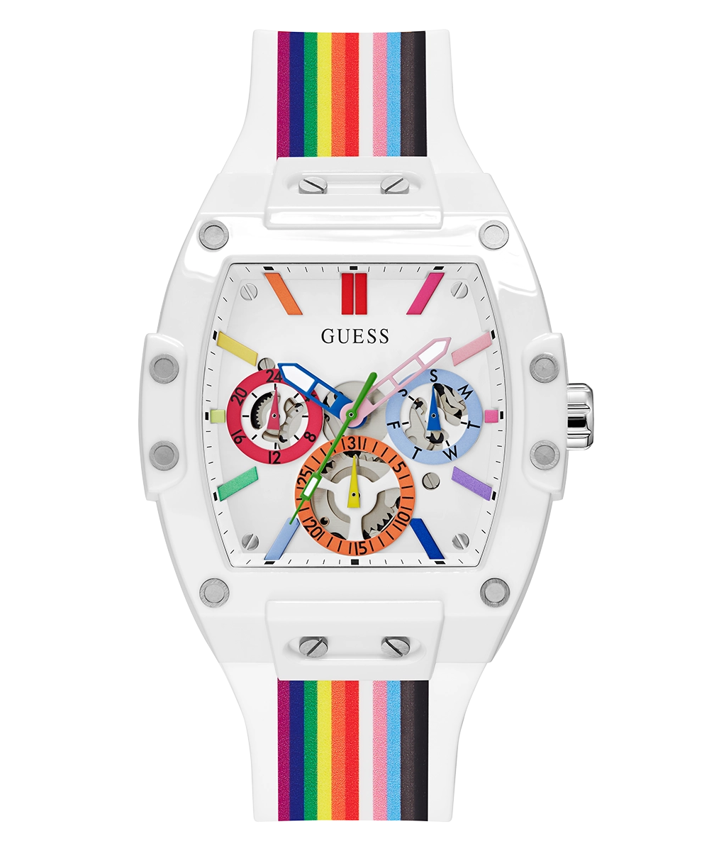 Pride Limited Edition GUESS Mens White Rainbow Analog Watch