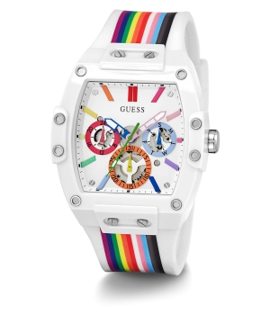 Pride Limited Edition GUESS Mens White Rainbow Analog Watch