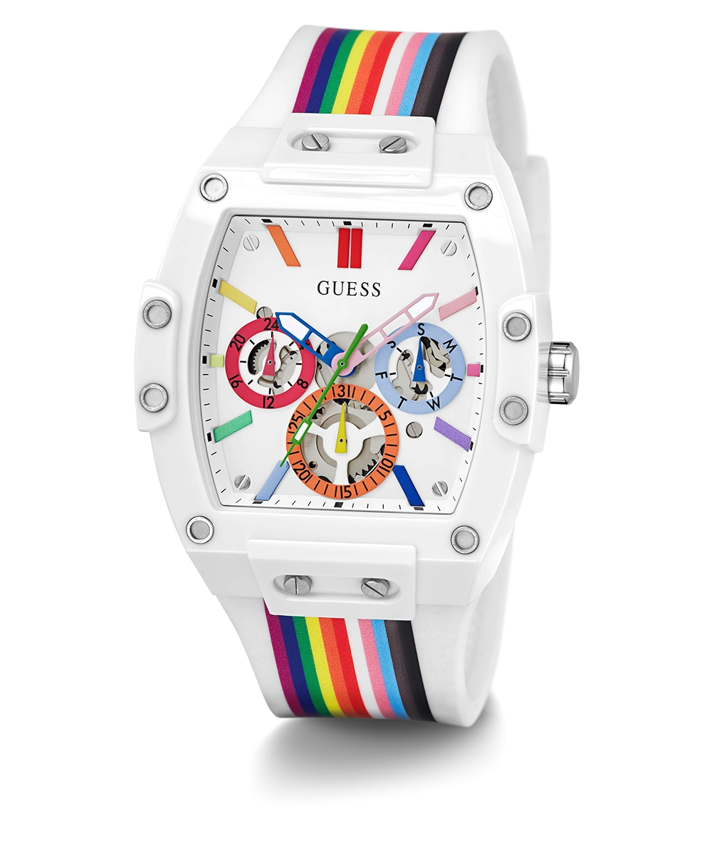 Pride Limited Edition GUESS Mens White Rainbow Analog Watch