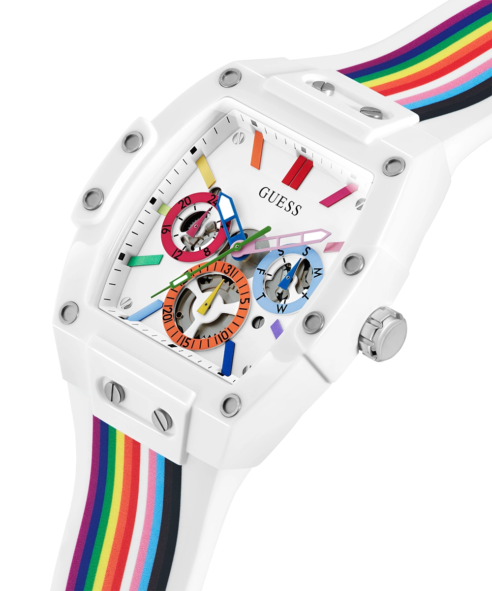 Pride Limited Edition GUESS Mens White Rainbow Analog Watch