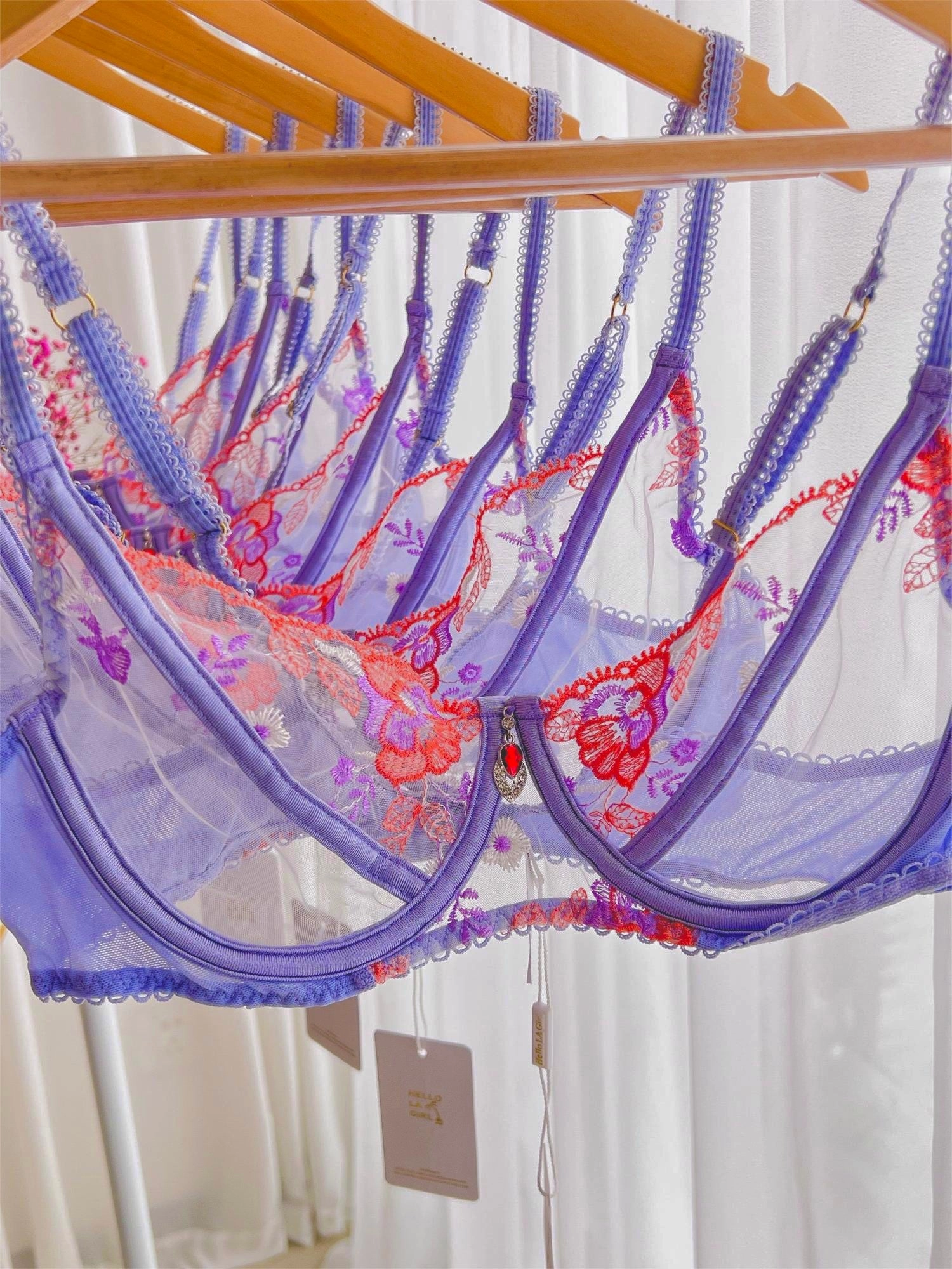 Purple Luxury Mesh See Through 3pc Lingerie Set