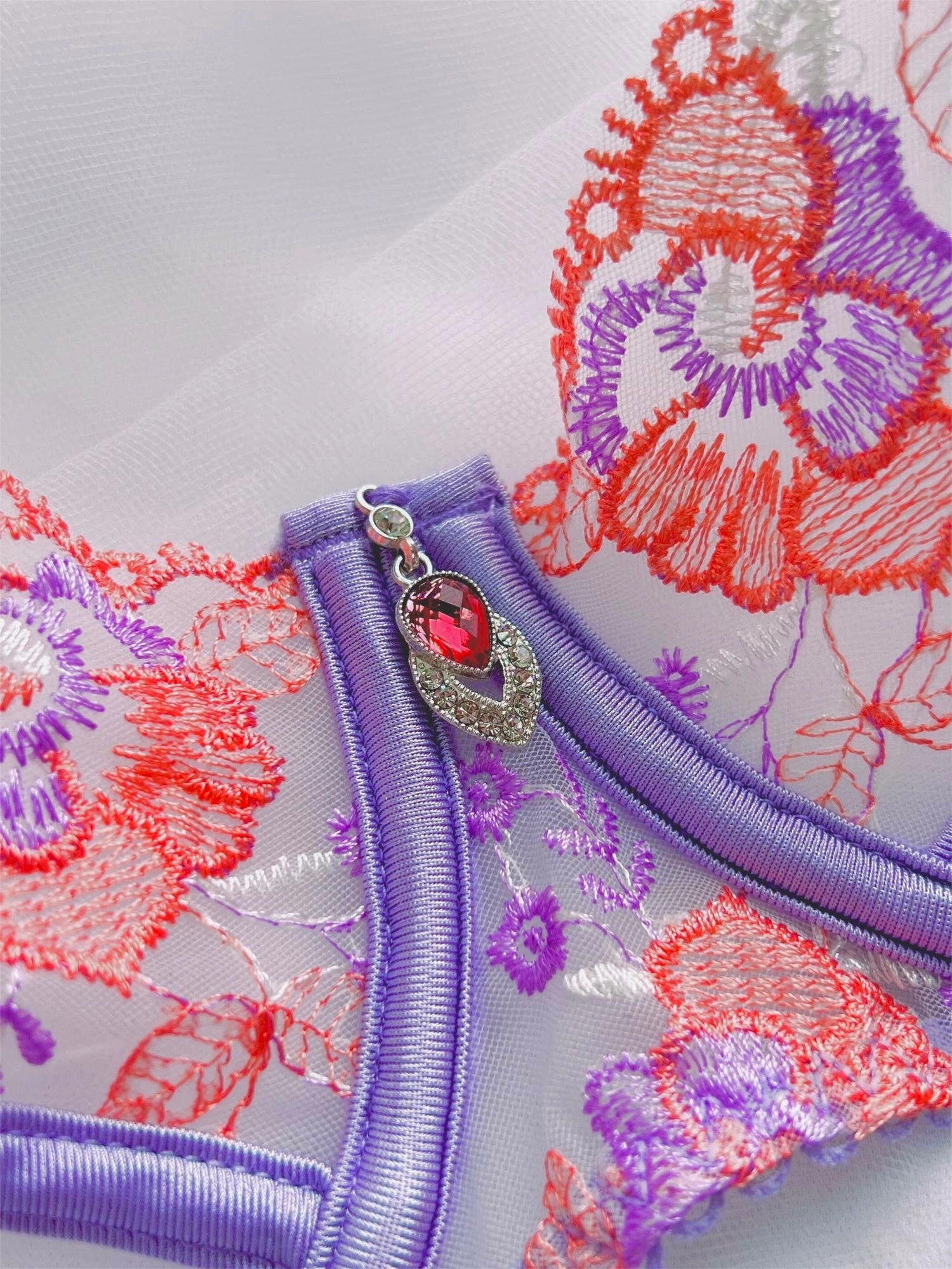 Purple Luxury Mesh See Through 3pc Lingerie Set