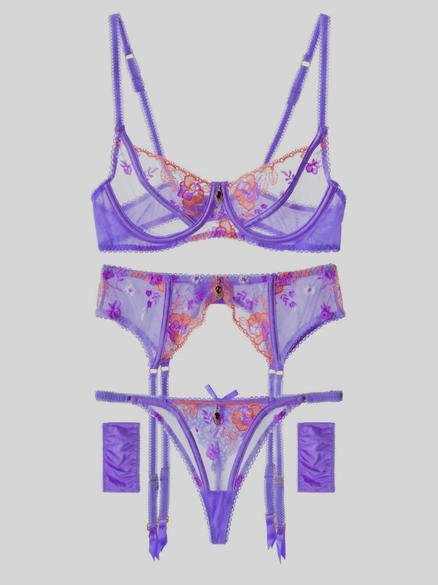 Purple Luxury Mesh See Through 3pc Lingerie Set