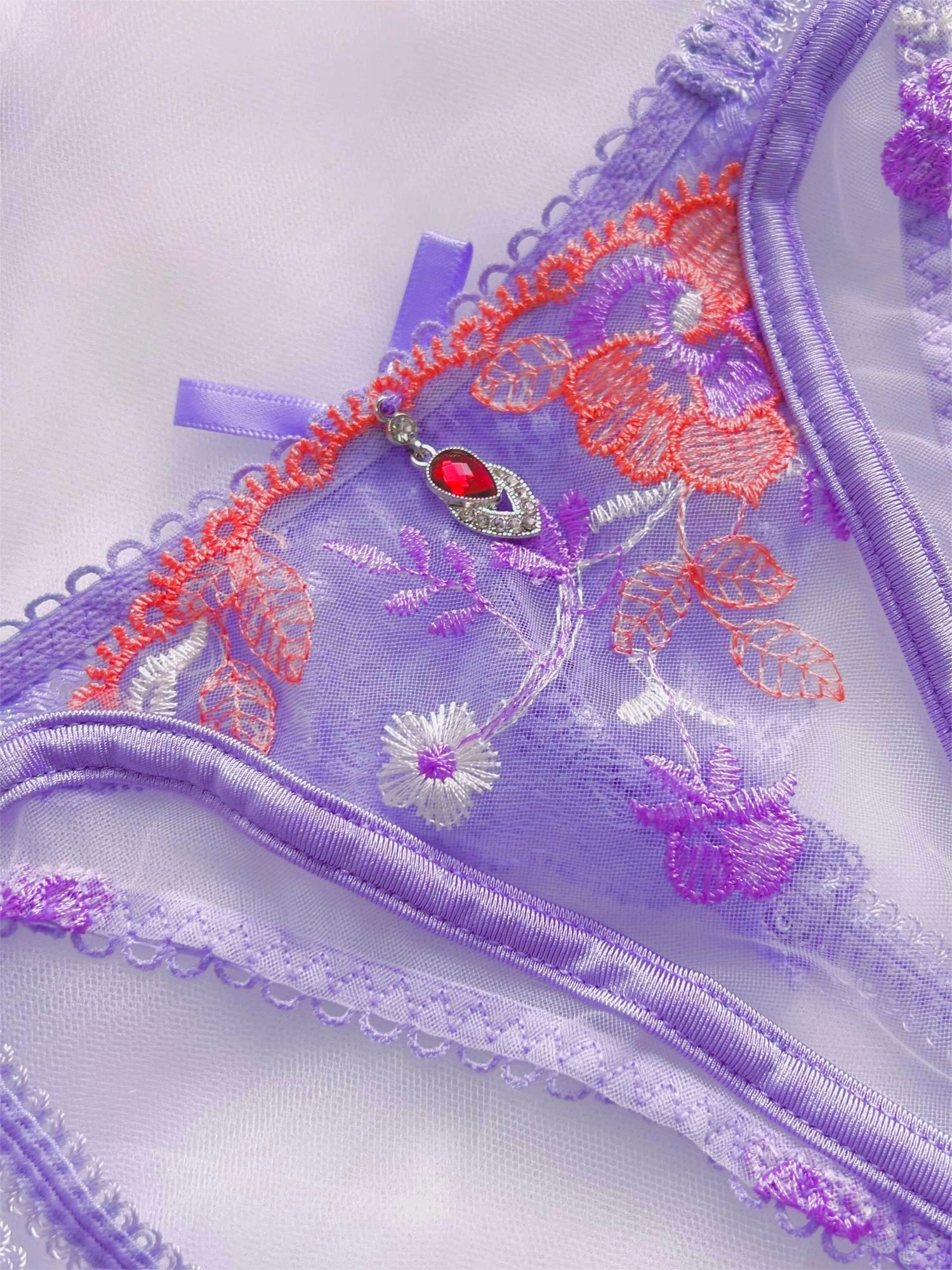 Purple Luxury Mesh See Through 3pc Lingerie Set