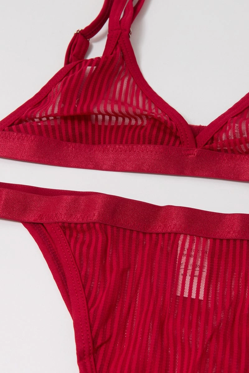 Red Strip Mesh Lingerie Set