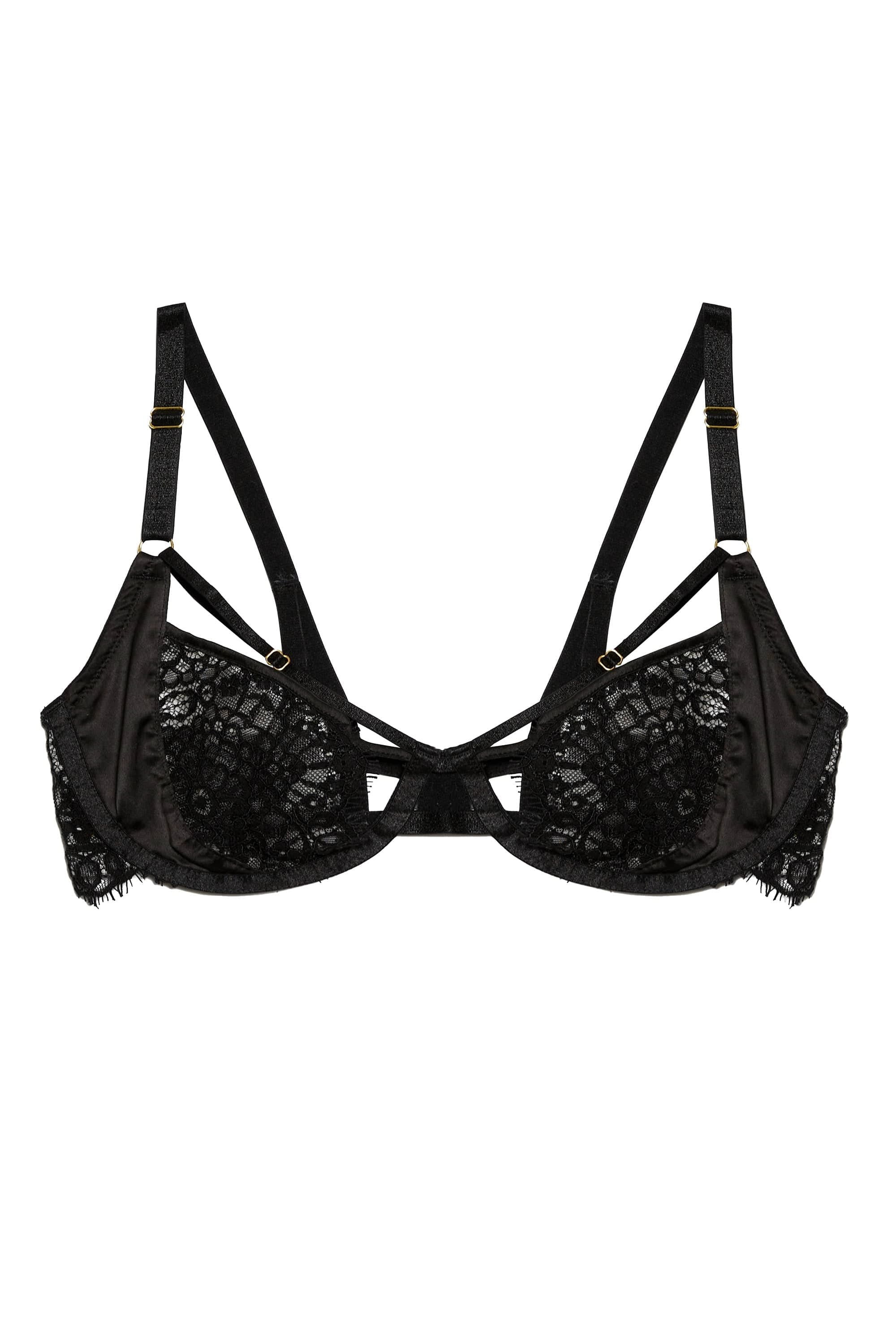 Reena Black Satin And Lace Cut Out Bra
