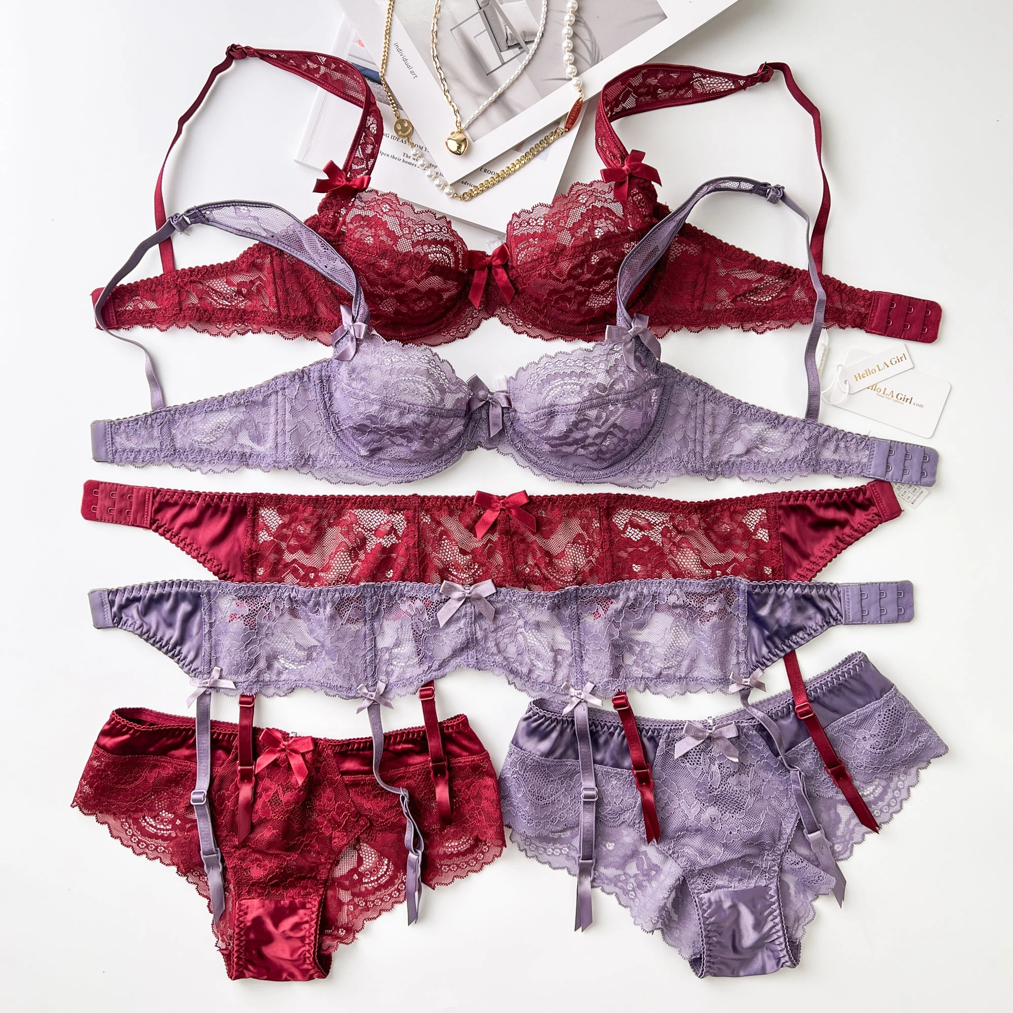 Sexy Red Floral Lace Trim Garter Lingerie