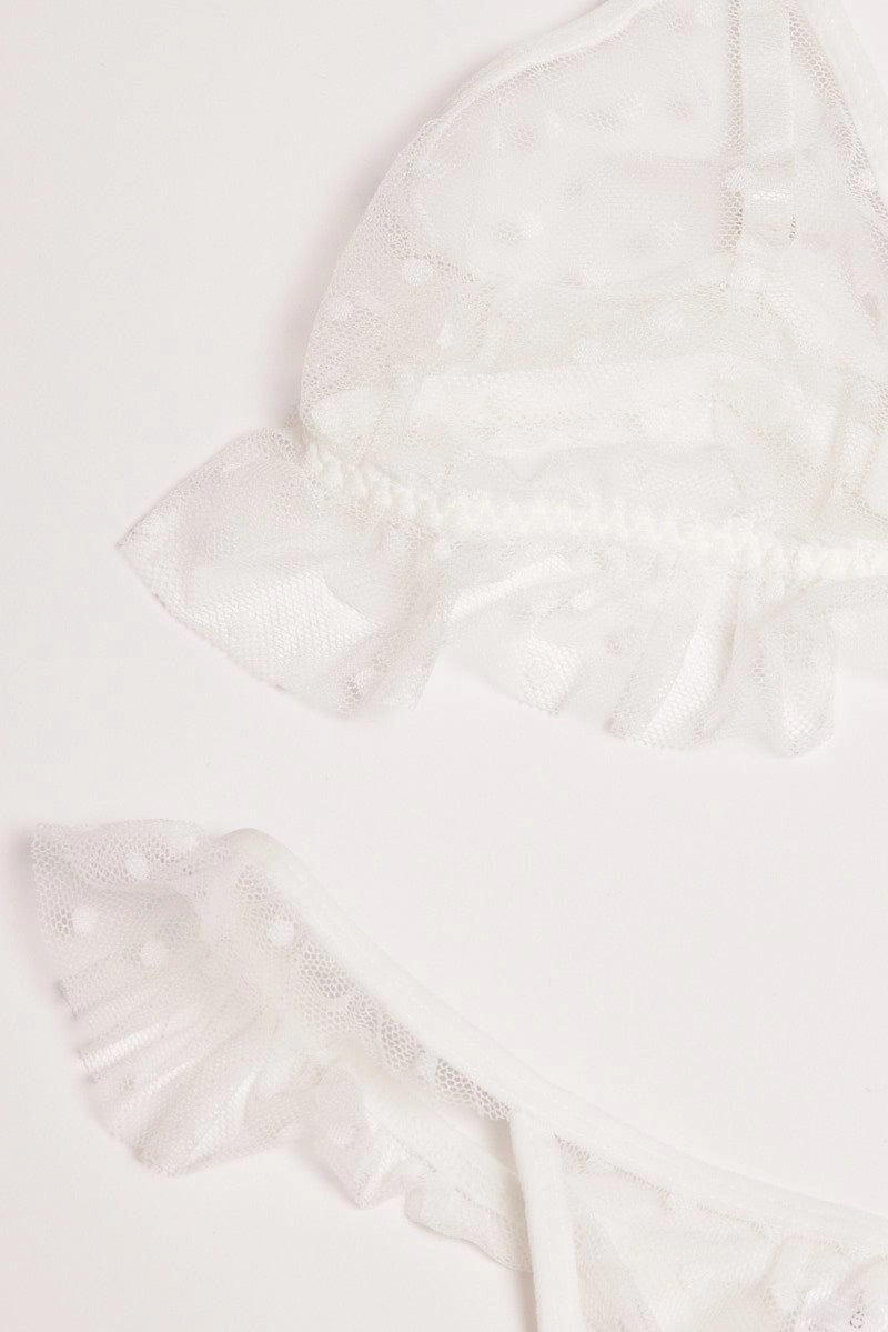White Ruffles Mesh Lingerie Set