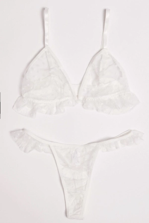 White Ruffles Mesh Lingerie Set