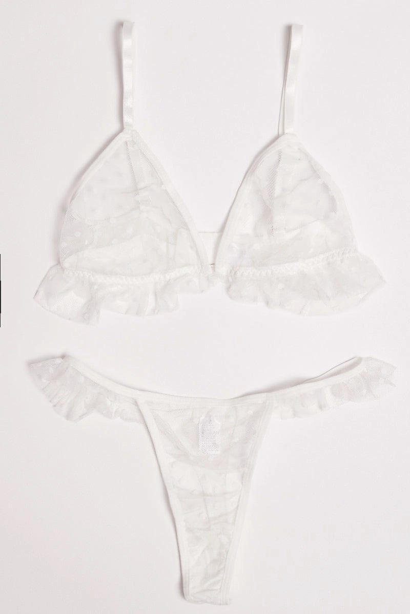 White Ruffles Mesh Lingerie Set
